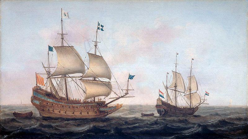 Jacob Gerritz. Loeff, Monogrammist JGL French man-of-war escorted by a Dutch ship in quiet water